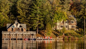 Camp Hildreth on Lake Placid taken from the water