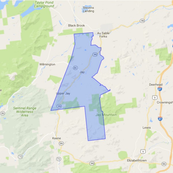 map of real estate options in Jay and Upper Jay NY