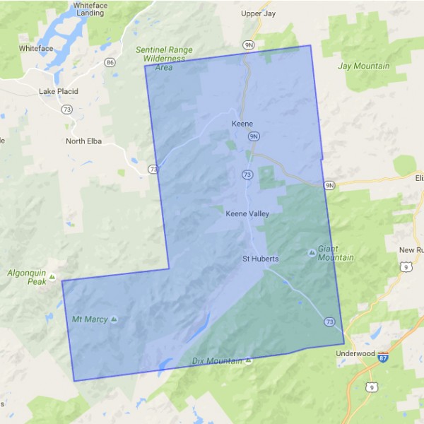 map of real estate option in Keene and Keene Valley NY